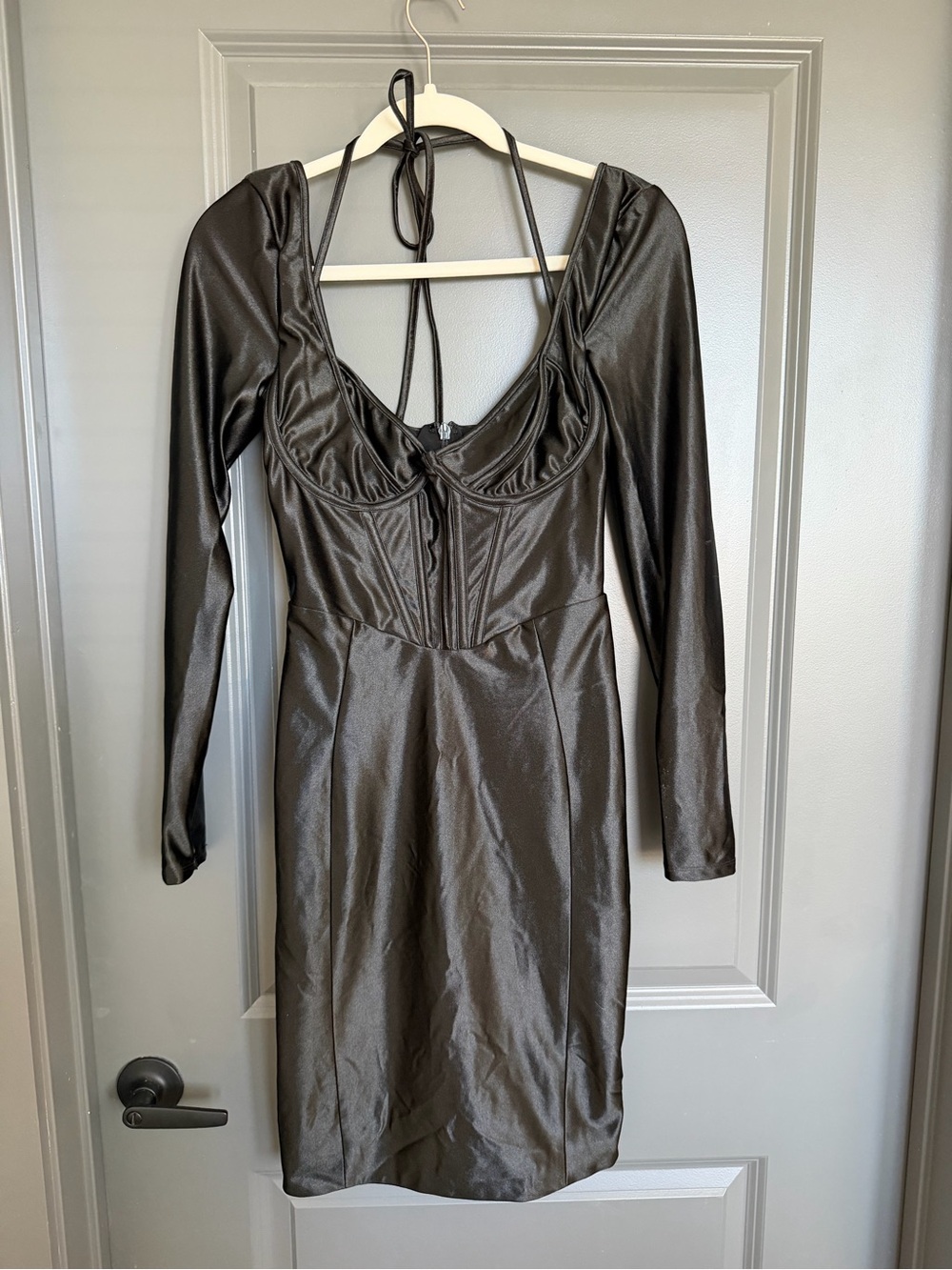 House of CB “Grazia” Black Long-Sleeve Corset Bodycon Dress - Medium - Picture 3 of 5